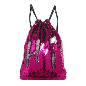 Hot Pink to Silver Flip Sequin Drawstring Backpack