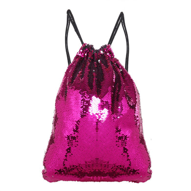 Hot Pink to Silver Flip Sequin Drawstring Backpack