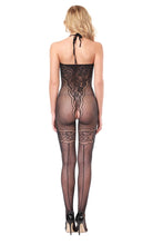 Load image into Gallery viewer, Black Bow and Floral Fishnet Bodystocking Lingerie
