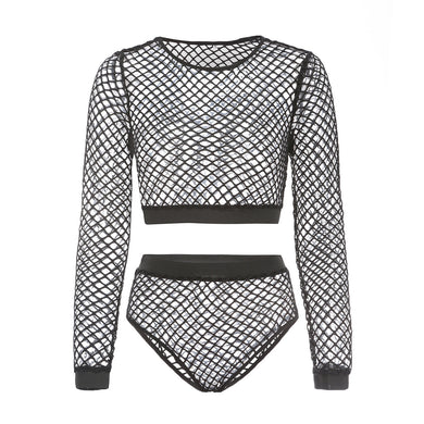 Black Long Sleeve Fishnet Lingerie Set