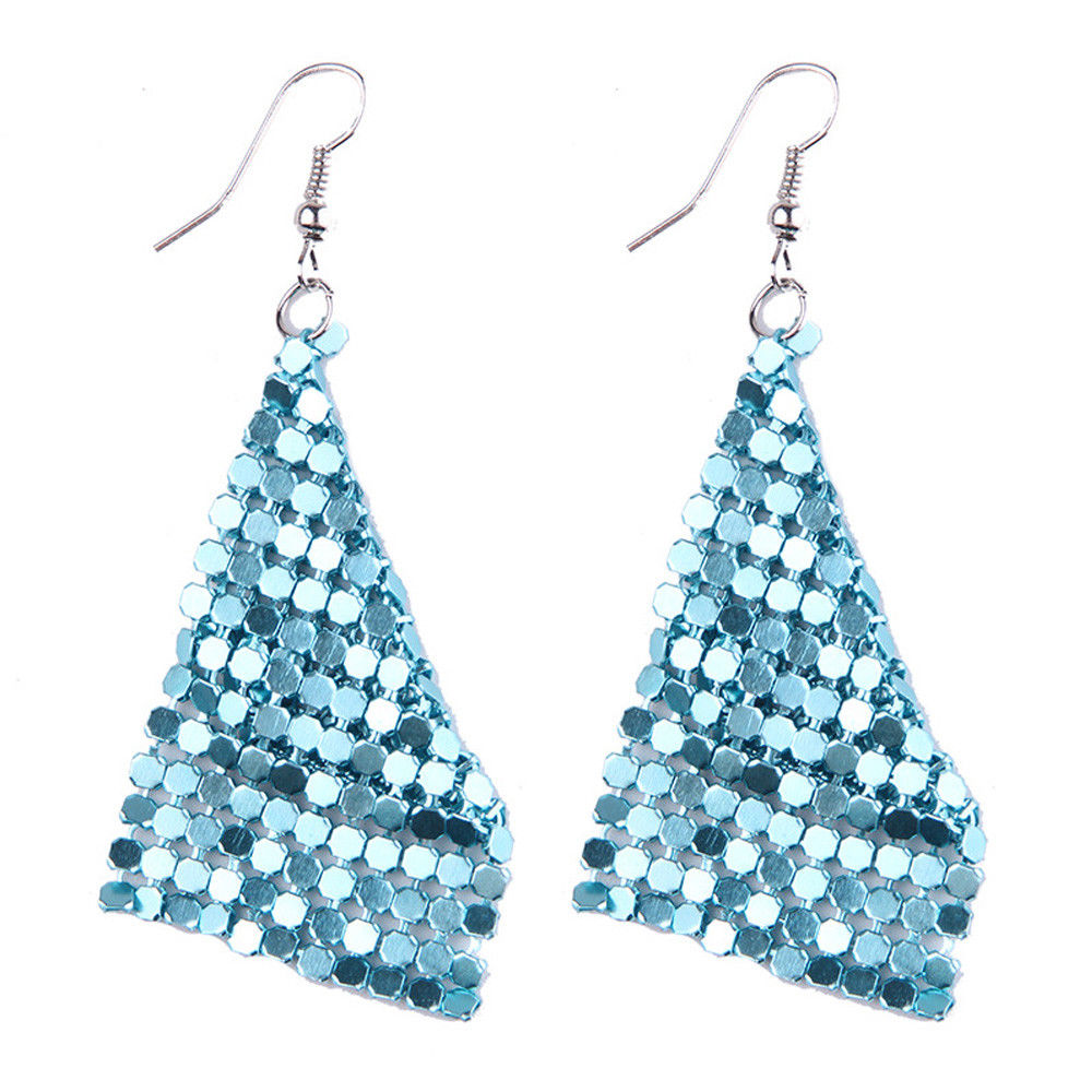 Sea Blue Sparkling Mesh Tassel Earrings