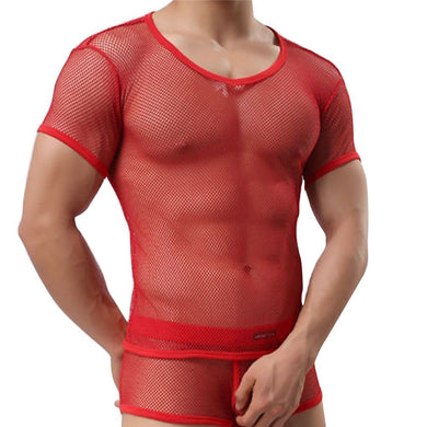 Red Sexy Mesh V-Neck Muscle T-Shirt