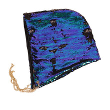 Load image into Gallery viewer, Mermaid Green to Black Flip Sequin Shimmer Bling Hood with Gold Chain