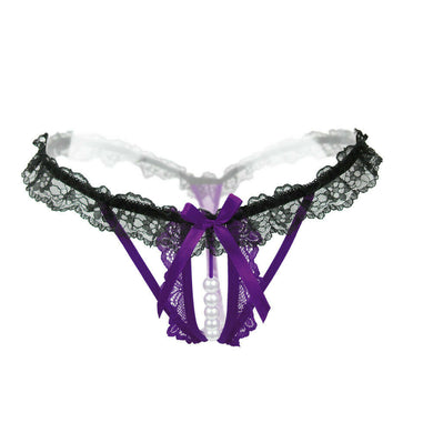Black and Purple Pearl Lace Thong
