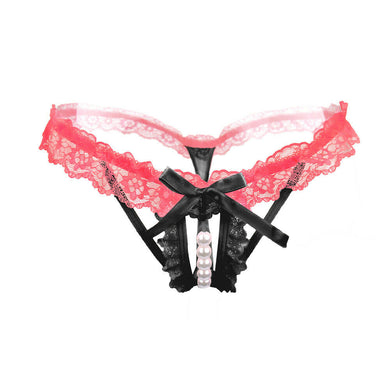 Black and Hot Pink Pearl Lace Thong