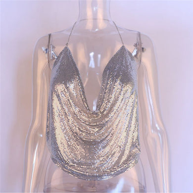 Silver Sexy Party Club Halter Tank