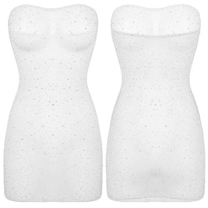 White Crystal See-Through Tube Mini Dress
