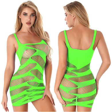 Neon Green UV Glow Sexy Stripe Bend The Rules Lingerie Dress