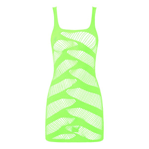 Neon Green UV Glow Sexy Stripe Bend The Rules Lingerie Dress