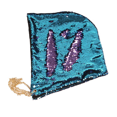Sea Blue to Purple Flip Sequin Shimmer Bling Hood with Gold Chain