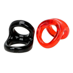 Red Stretchy Double Cock Ring and Ball Strap