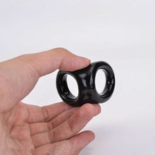 Load image into Gallery viewer, Black Stretchy Double Cock Ring and Ball Strap