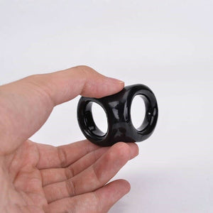 Black Stretchy Double Cock Ring and Ball Strap