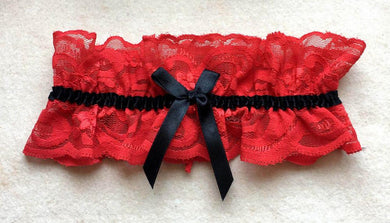 Red Lace with Black Bow Garter