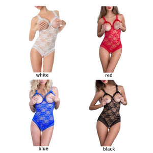 (06) Blue Sexy Open Cup Lace and Floral Teddy