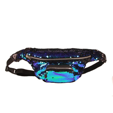 Mermaid Green to Black Flip Sequin Waist Fanny Pack with an Adjustable Strap