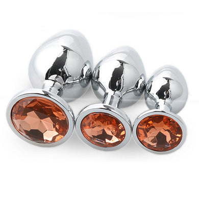Light Orange Gems 3 Sizes Unisex Butt Toy Insert Plug Kit