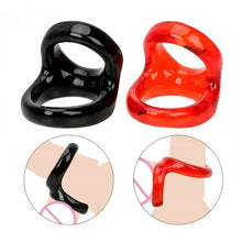 Load image into Gallery viewer, Black Stretchy Double Cock Ring and Ball Strap