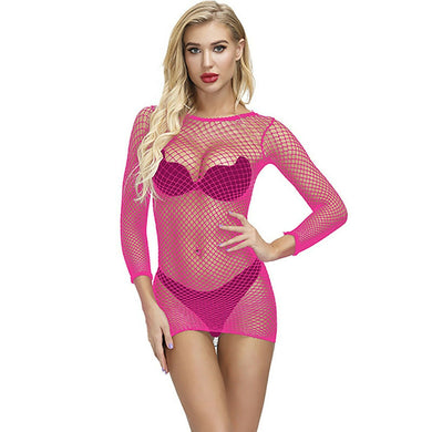 Pink Long Sleeve Fishnet Dress
