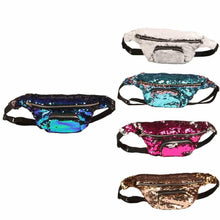 Load image into Gallery viewer, Hot Pink to Silver Flip Sequin Waist Fanny Pack with an Adjustable Strap