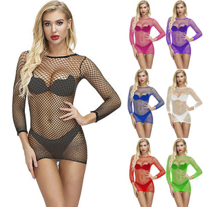 Red Long Sleeve Fishnet Dress