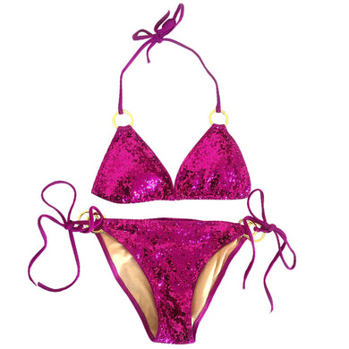 Hot Pink Sequin Triangle Bikini