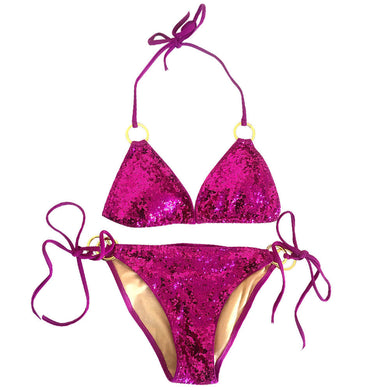 Hot Pink Sequin Triangle Bikini