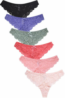 Set of 6 Pack Floral Lace Cheeky Bikini Panties
