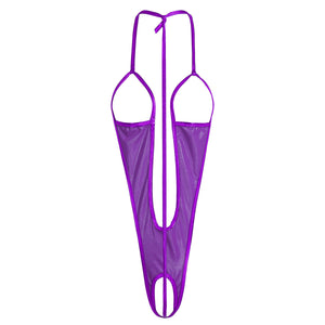 Sexy Purple Wet Look Open Cup One Piece Bikini