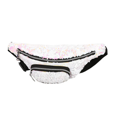 Pink Magic Iridescent Flip Sequin Waist Fanny Pack with an Adjustable Strap