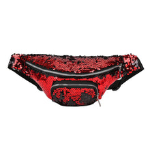 Load image into Gallery viewer, Red to Black Flip Sequin Waist Fanny Pack with an Adjustable Strap