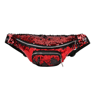 Red to Black Flip Sequin Waist Fanny Pack with an Adjustable Strap