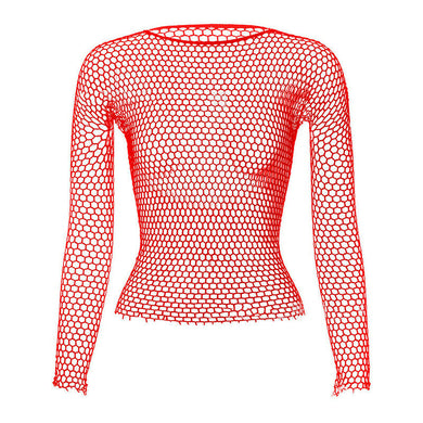 Red Long Sleeve Fishnet Shirt