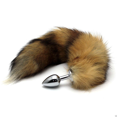 Yellow and Brown Faux Fox Tail Butt Plug