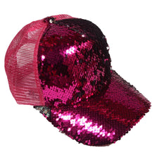 Load image into Gallery viewer, Hot Pink to Silver Flip Sequin Baseball Hat with Adjustable Snapback
