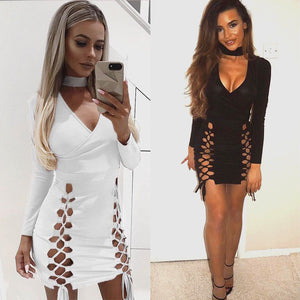 White Sexy Long Sleeve Evening Party Cocktail Dress