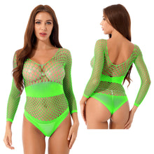Load image into Gallery viewer, Neon Green UV Glow Long Sleeve Bodysuit