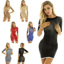 Load image into Gallery viewer, Blue See-Through Long Sleeve Sheer Dress