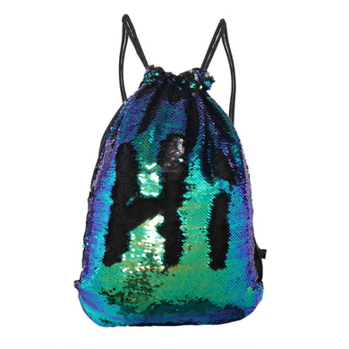 Mermaid Green to Black Flip Sequin Drawstring Backpack