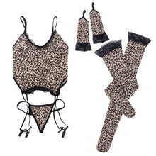 Load image into Gallery viewer, Leopard Brown Animal Print Six Piece Lingerie Set