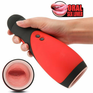 Red and Black Oral Sex Lover Masturbator Sex Toy with Suction