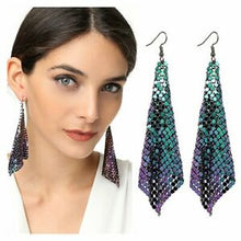 Load image into Gallery viewer, Mermaid Green Sparkling Mesh Tassel Earrings