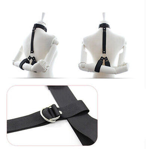 Black Bondage Neck Collar and Wrist Cuff Restraint with Silver Rings