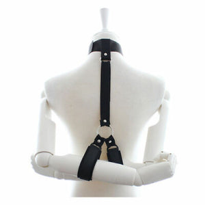 Black Bondage Neck Collar and Wrist Cuff Restraint with Silver Rings