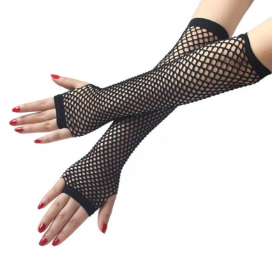Black Long Fishnet Mesh Fingerless Gloves
