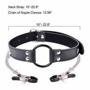 Black Bondage Adjustable Nipple Clamps Harness with Gag Restraint Kit