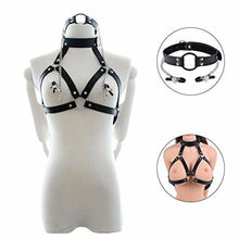 Load image into Gallery viewer, Black Bondage Adjustable Nipple Clamps Harness with Gag Restraint Kit