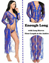Load image into Gallery viewer, Blue See-Through Floral Lace Robe