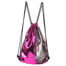 Load image into Gallery viewer, Hot Pink to Silver Flip Sequin Drawstring Backpack