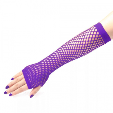 Purple Long Fishnet Mesh Fingerless Gloves